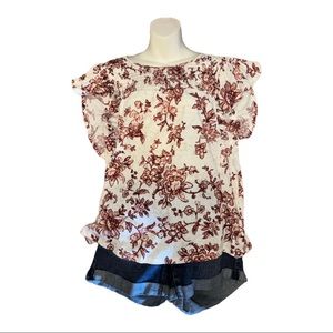 MAURICES Cream & Red Floral Print Top, Size XL